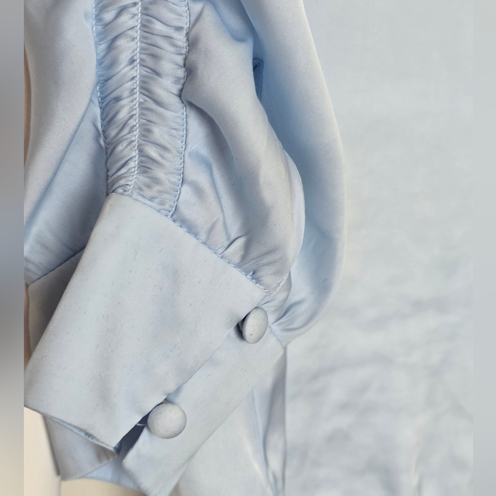 White House Black Market Light Blue Blouse With Rouched Sleeves - Picture 7 of 8